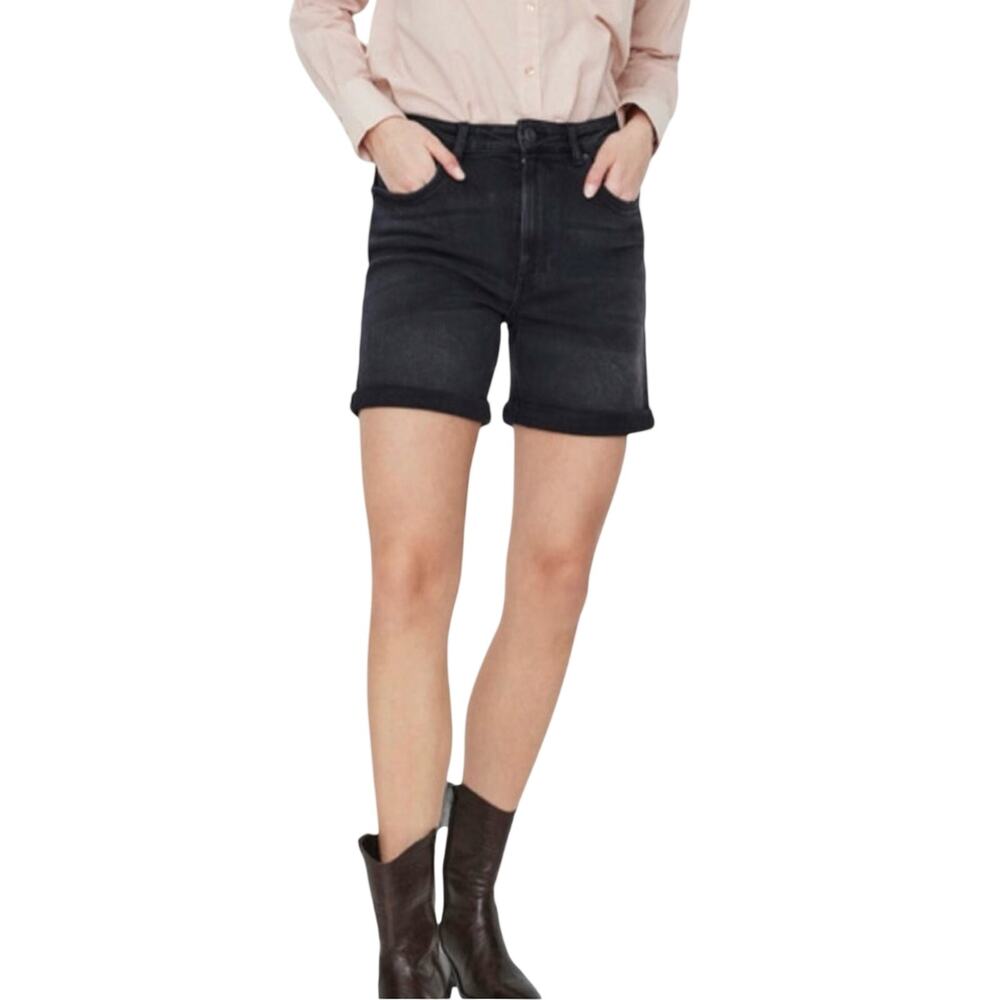 Vero Moda Joana Black High Waist Stretch Mom Shorts M NWT Organic Cotton
